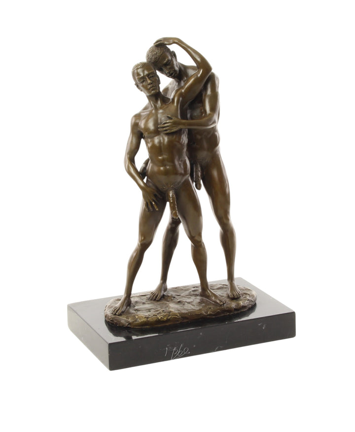 Bronze sculpture of a male couple being intimate