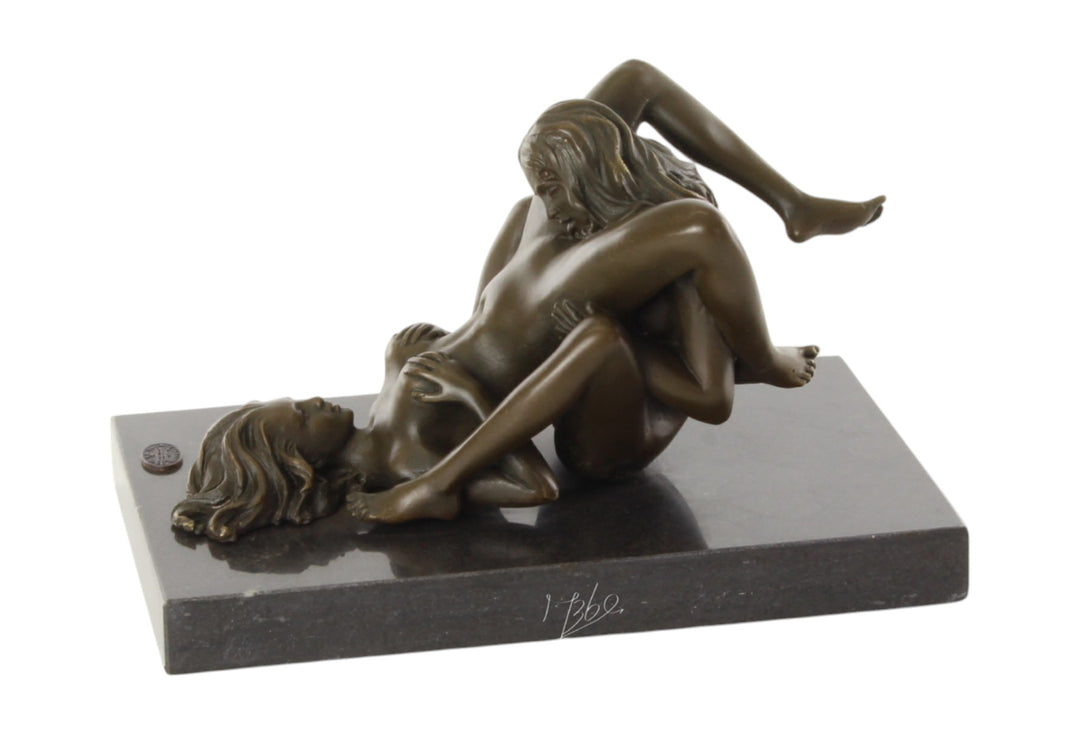 Bronze sculpture of a lesbian couple performing oral