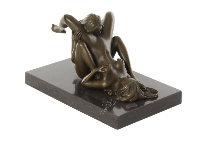 Bronze sculpture of a lesbian couple performing oral