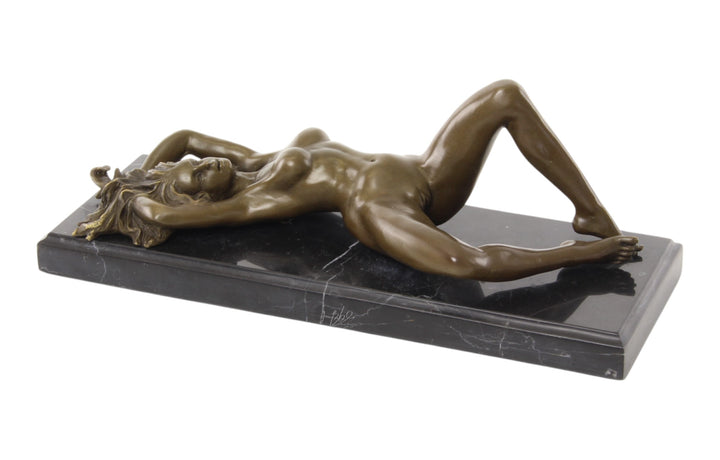 Bronze sculpture of a reclining sensual female nude