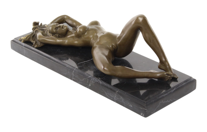 Bronze sculpture of a reclining sensual female nude