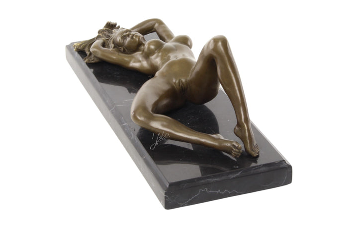 Bronze sculpture of a reclining sensual female nude