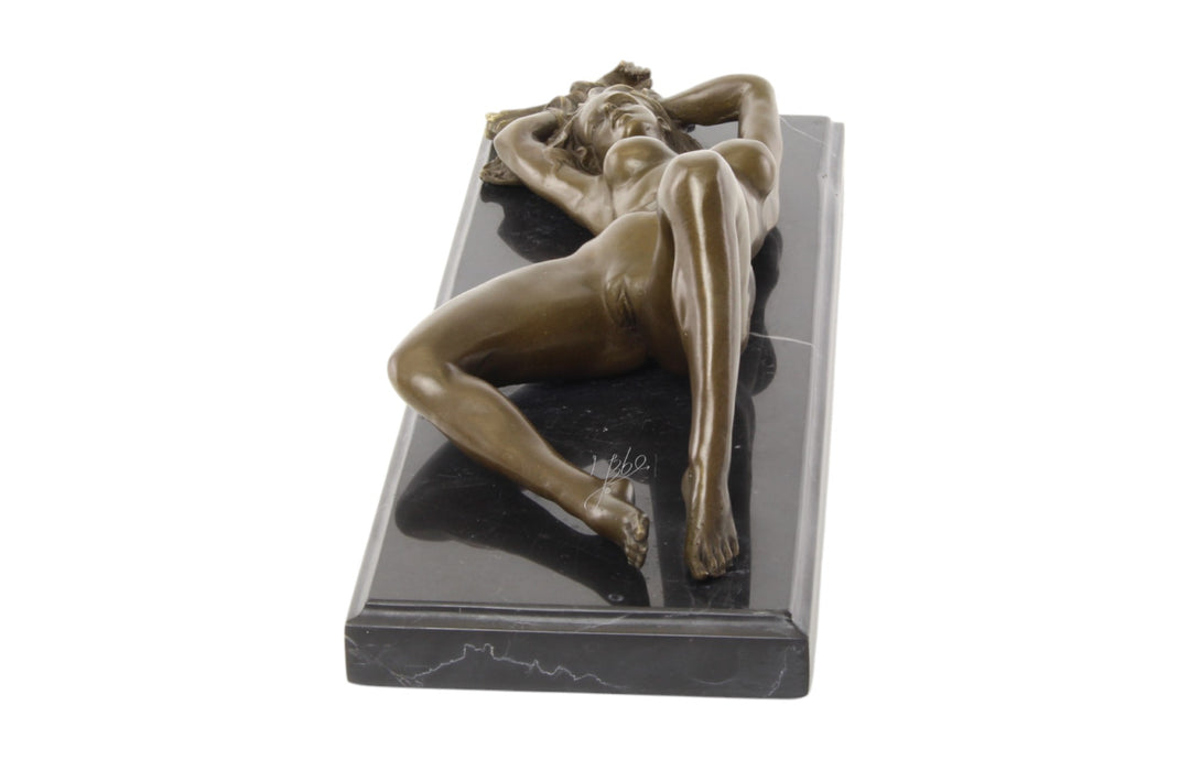 Bronze sculpture of a reclining sensual female nude