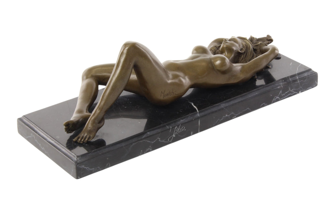 Bronze sculpture of a reclining sensual female nude