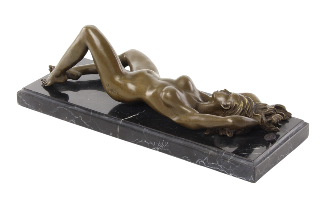 Bronze sculpture of a reclining sensual female nude