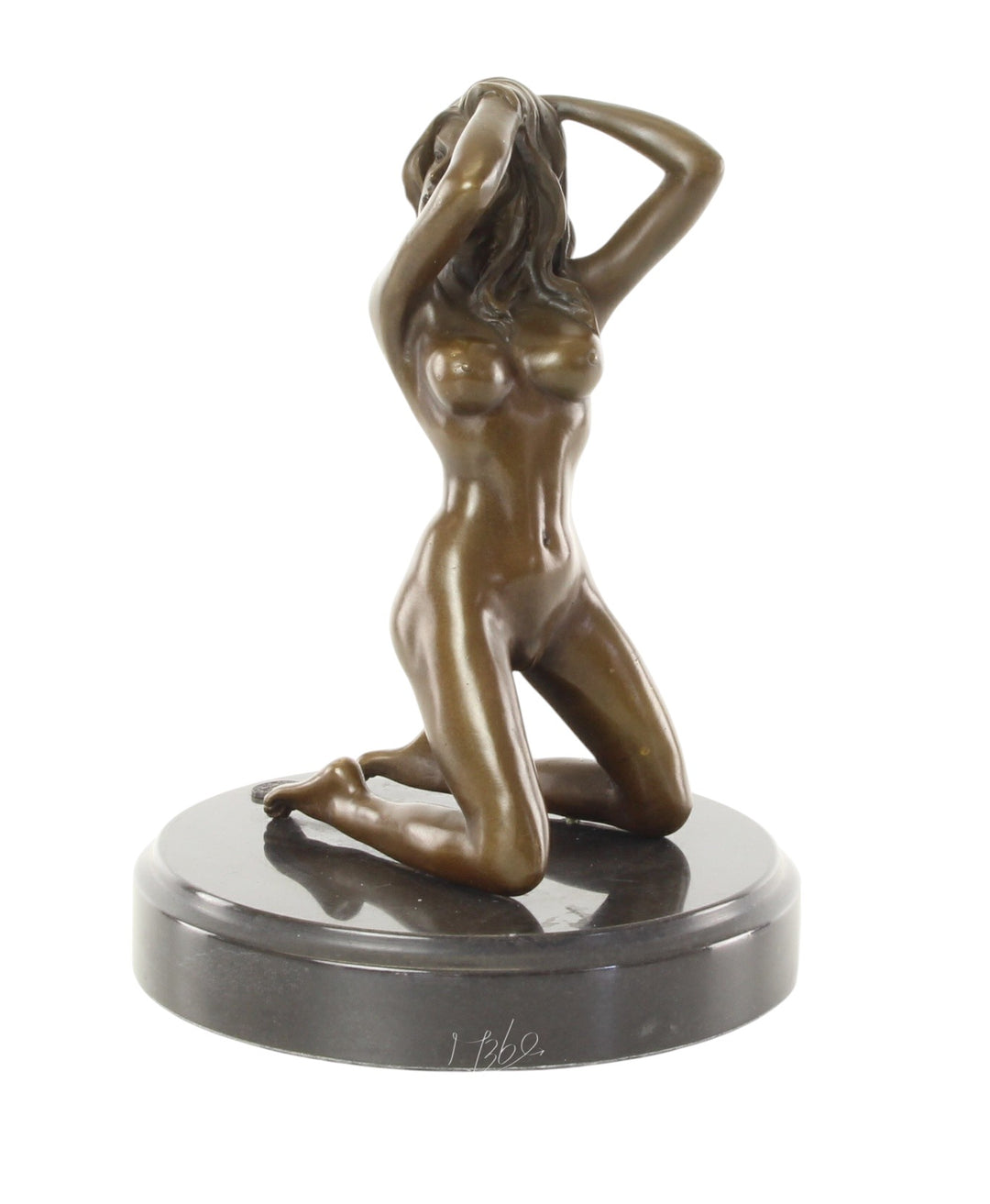 Erotic bronze sculpture of a female nude posing on her knees