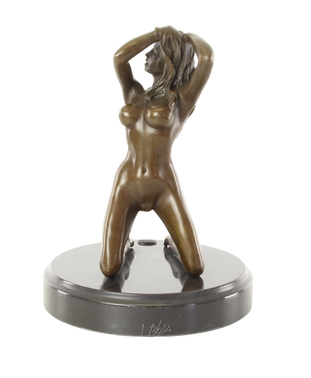 Erotic bronze sculpture of a female nude posing on her knees