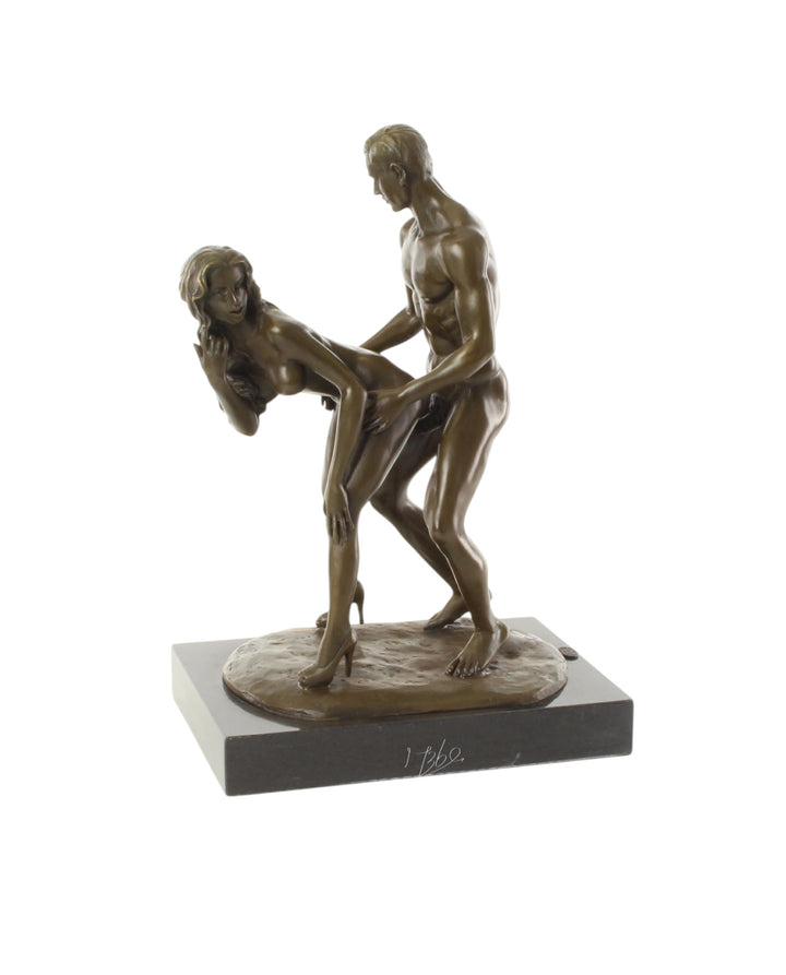 Bronze sculpture of a couple making love from behind