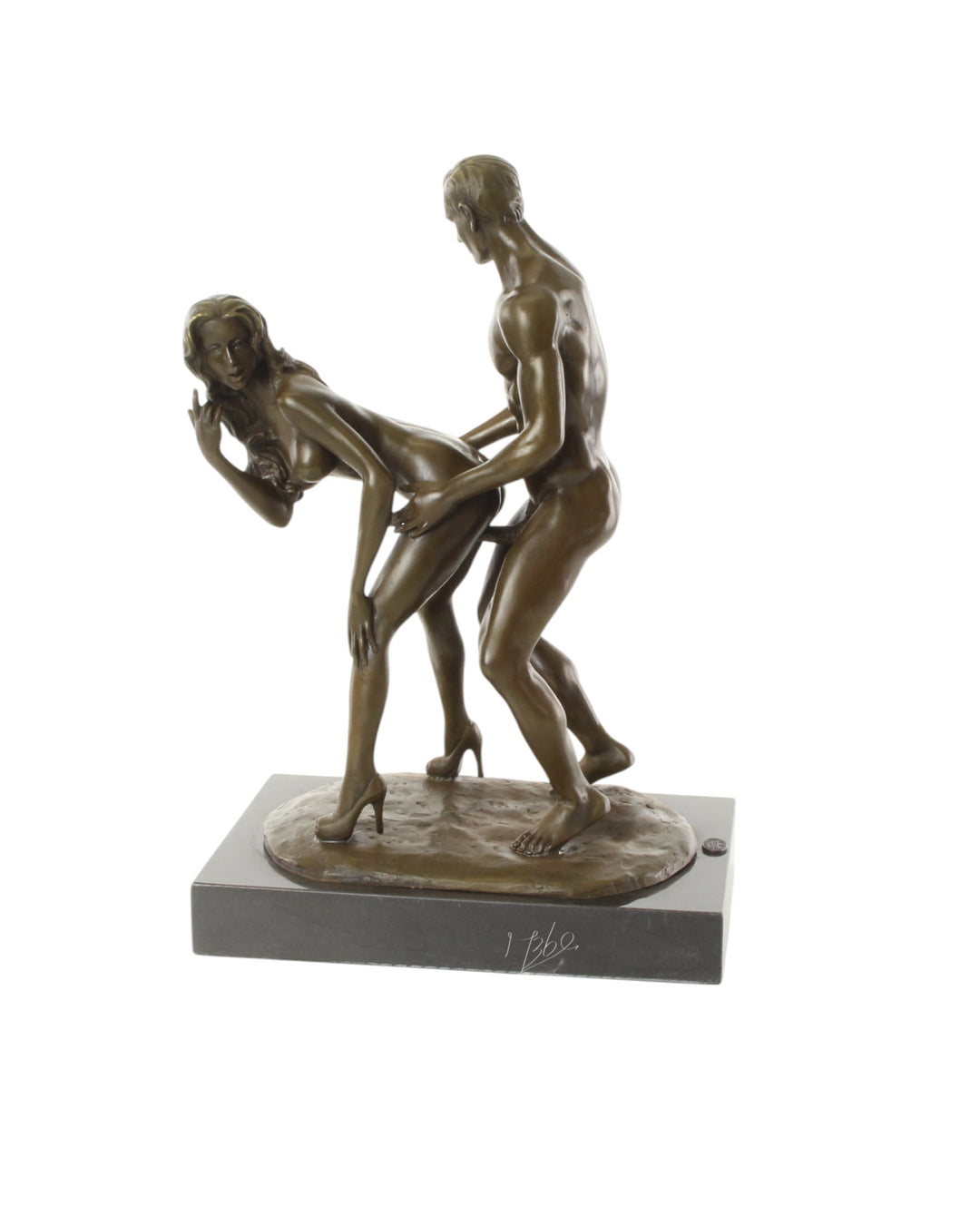 Bronze sculpture of a couple making love from behind