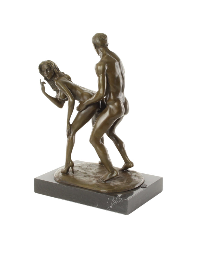 Bronze sculpture of a couple making love from behind