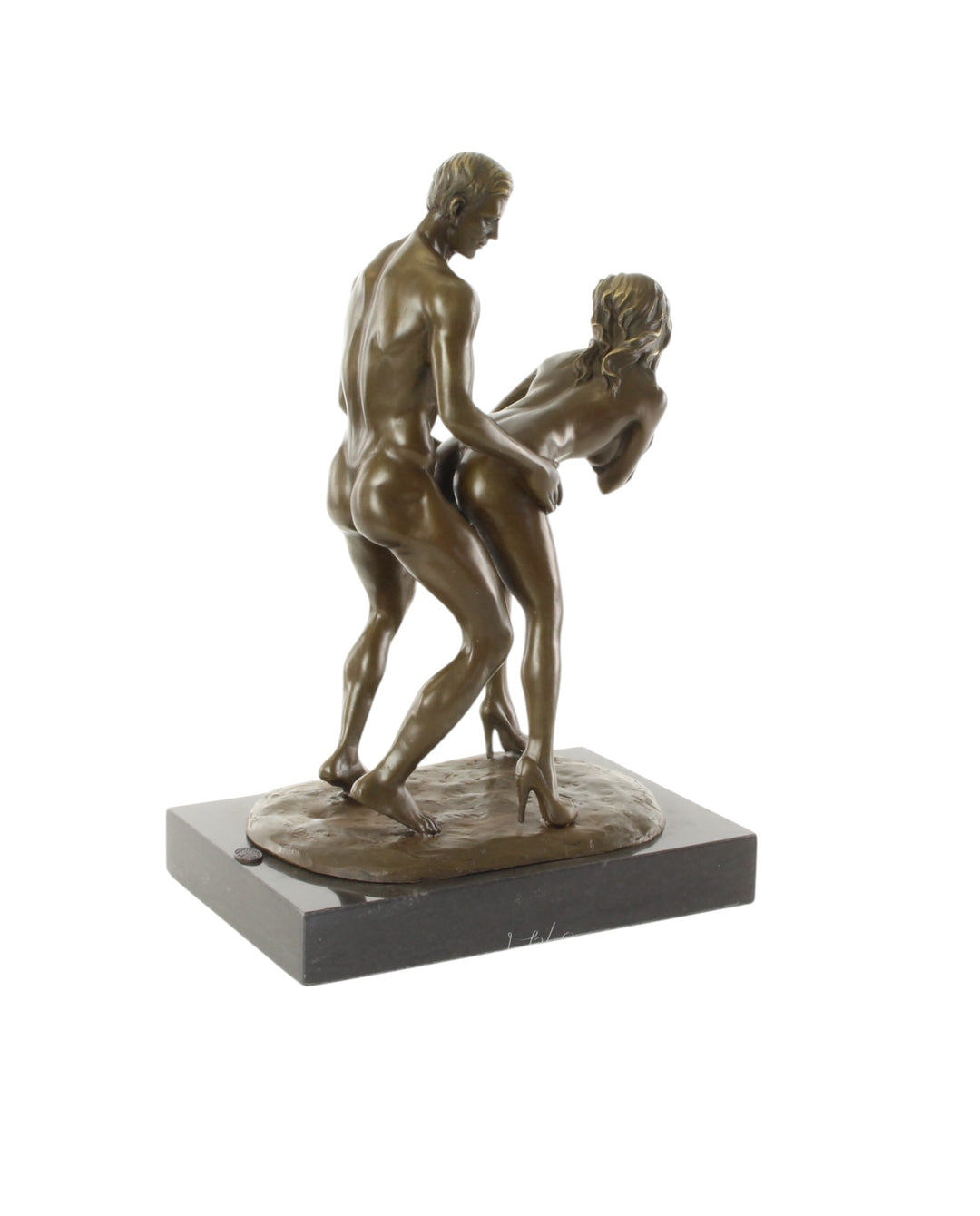 Bronze sculpture of a couple making love from behind
