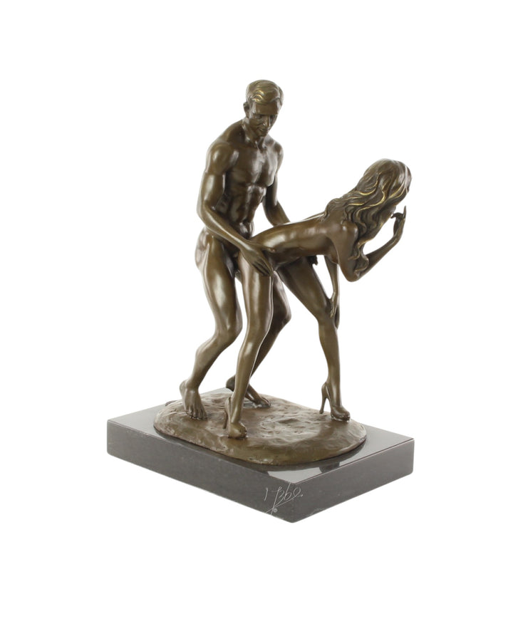 Bronze sculpture of a couple making love from behind