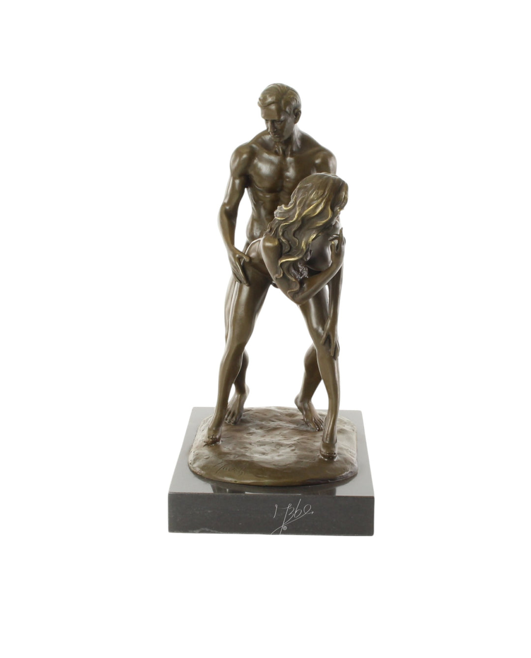 Bronze sculpture of a couple making love from behind