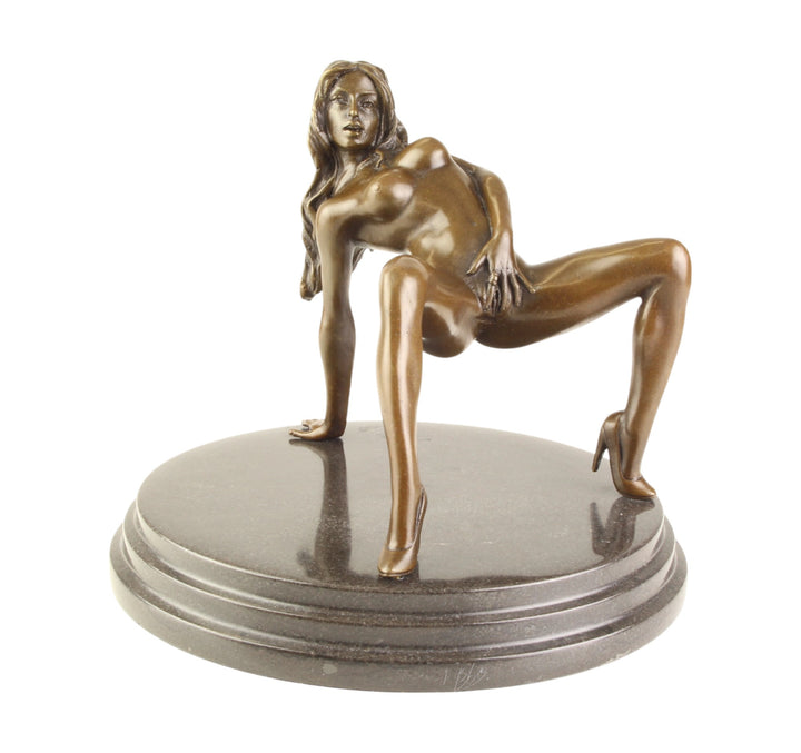 Bronze sculpture of a female nude pleasuring herself