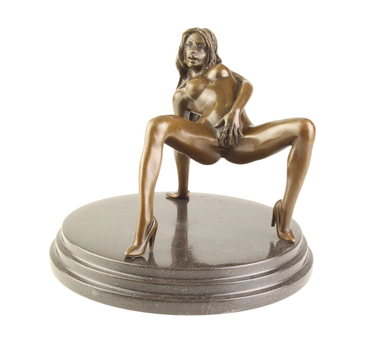 Bronze sculpture of a female nude pleasuring herself