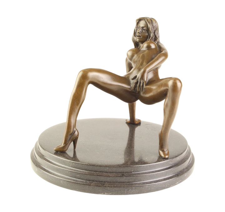 Bronze sculpture of a female nude pleasuring herself