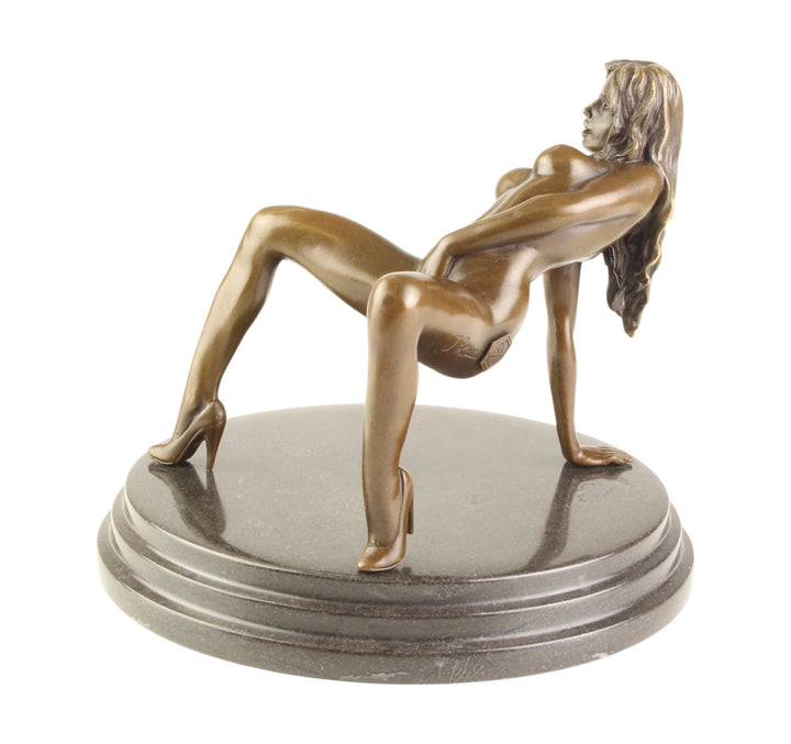 Bronze sculpture of a female nude pleasuring herself