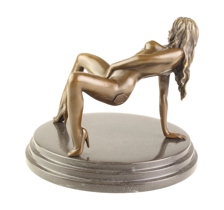 Bronze sculpture of a female nude pleasuring herself