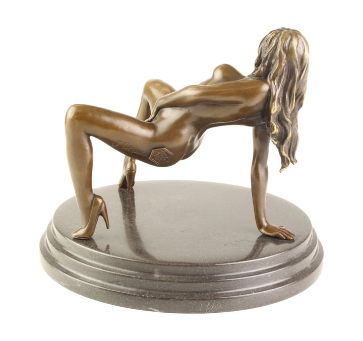 Bronze sculpture of a female nude pleasuring herself