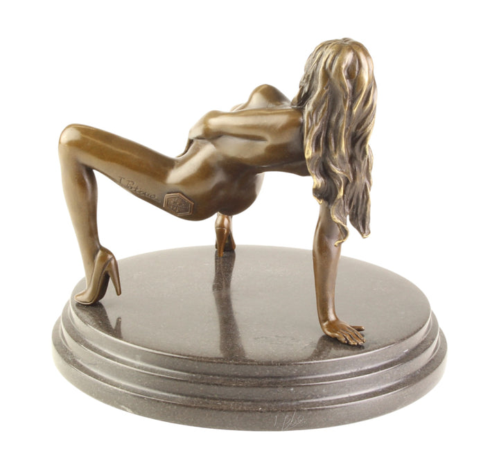 Bronze sculpture of a female nude pleasuring herself
