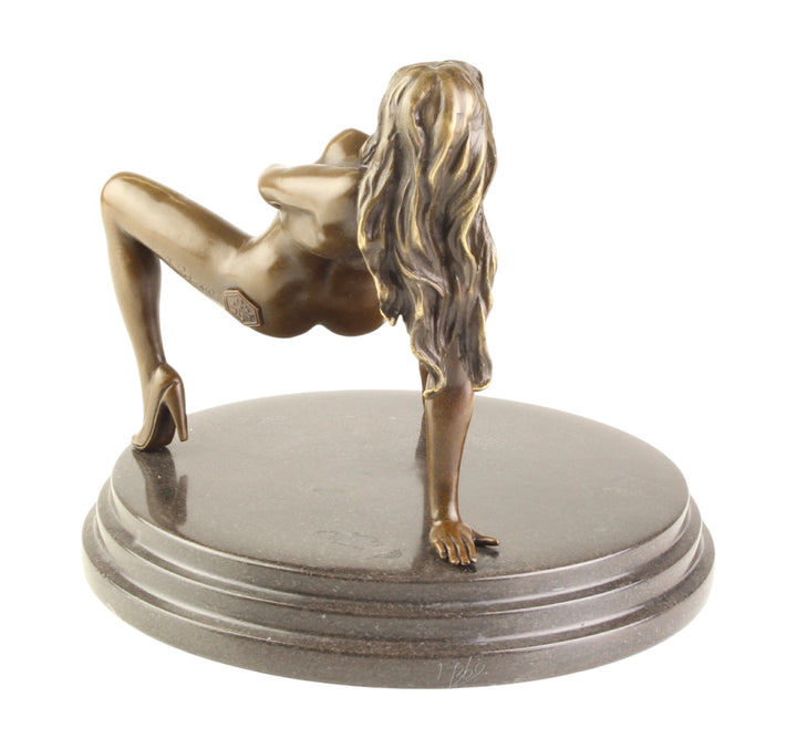 Bronze sculpture of a female nude pleasuring herself