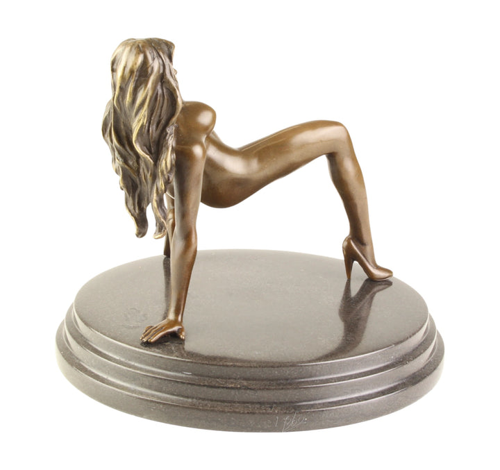 Bronze sculpture of a female nude pleasuring herself