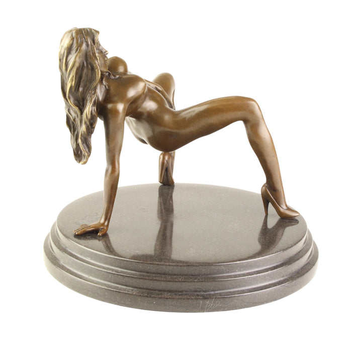 Bronze sculpture of a female nude pleasuring herself