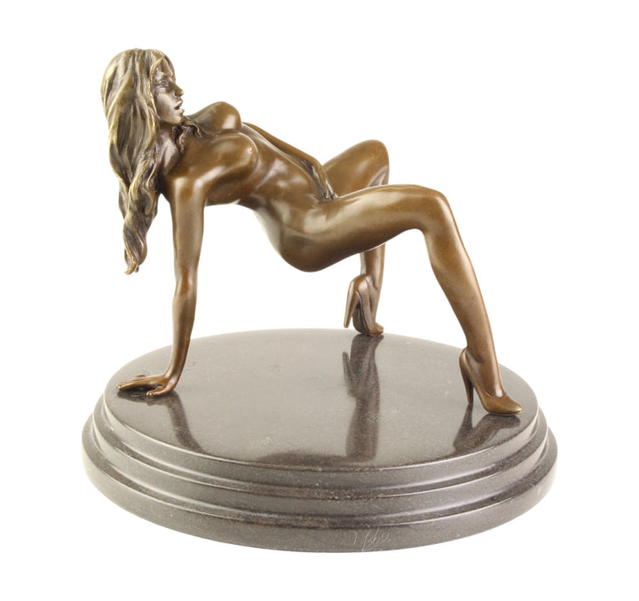 Bronze sculpture of a female nude pleasuring herself