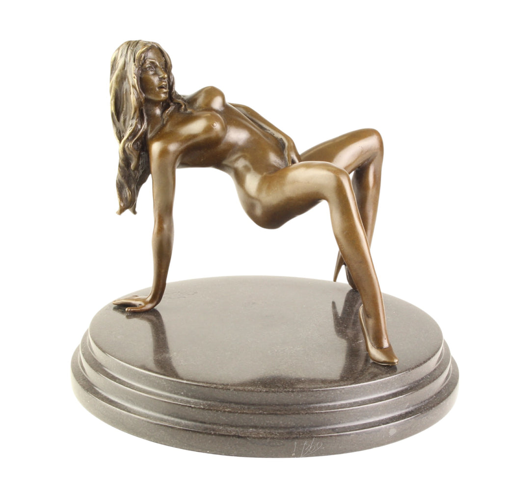 Bronze sculpture of a female nude pleasuring herself