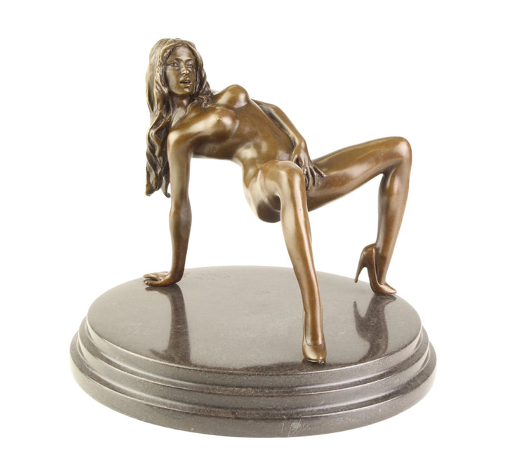 Bronze sculpture of a female nude pleasuring herself
