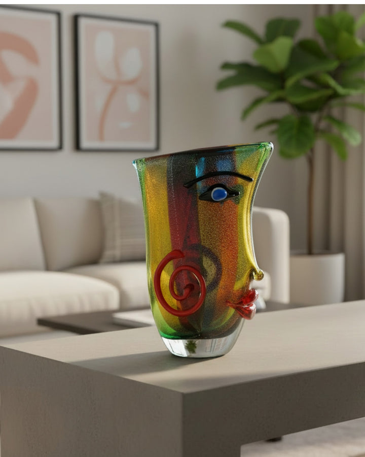 Large glass vase of a female face in Picasso style