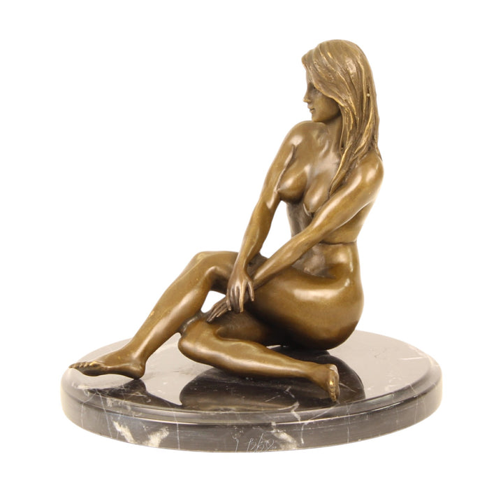 Erotic bronze sculpture of a sitting nude female