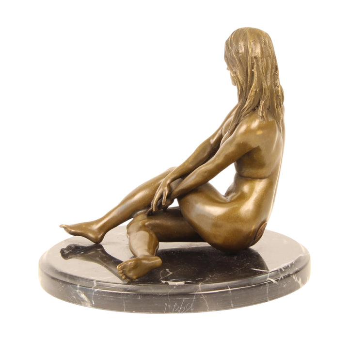 Erotic bronze sculpture of a sitting nude female