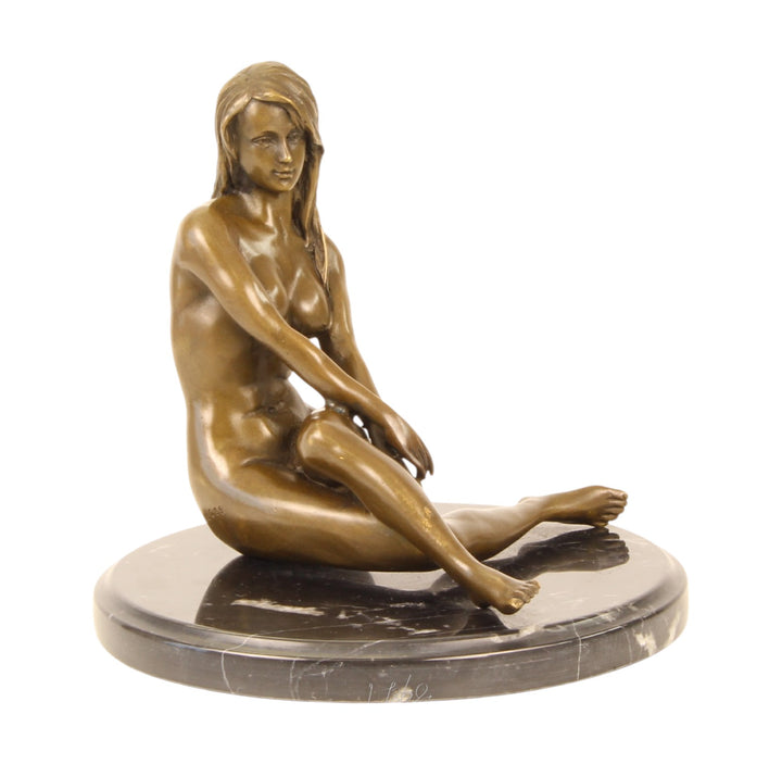 Erotic bronze sculpture of a sitting nude female