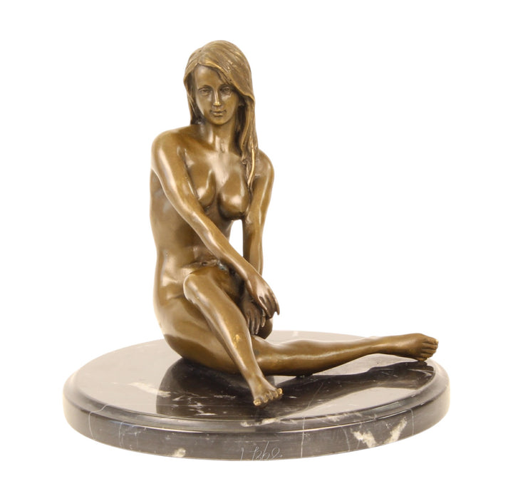 Erotic bronze sculpture of a sitting nude female