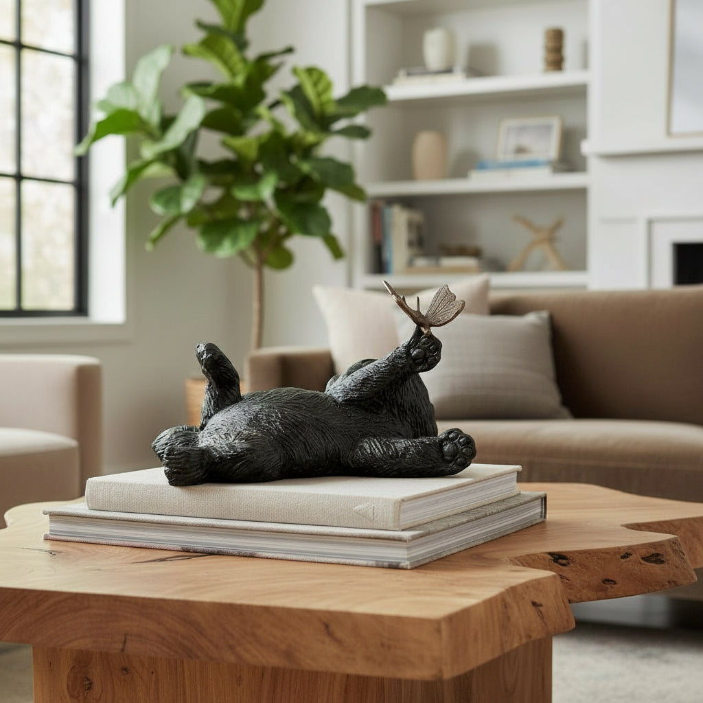 Bronze sculpture of a kitten with a butterfly (indoor & outdoor)