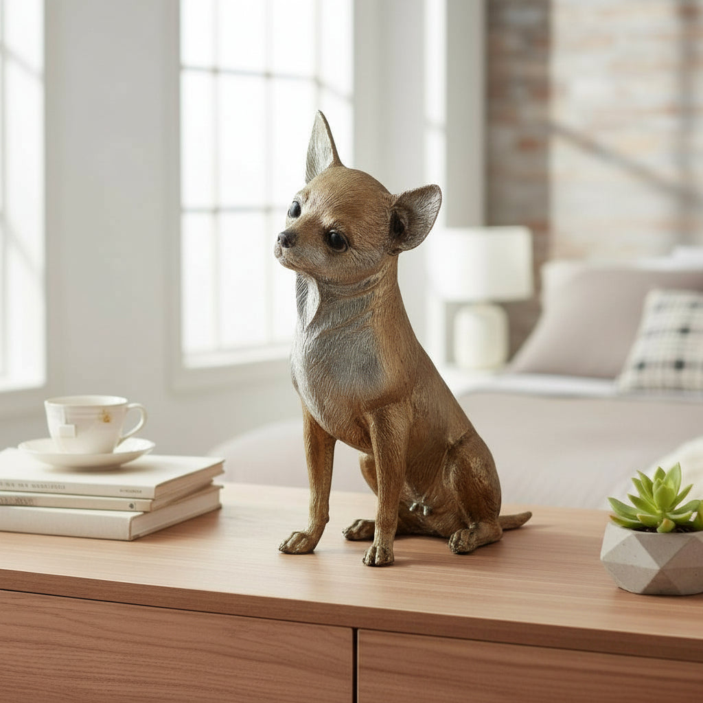 Lifesize bronze Chihuahua sculpture (hand-painted)