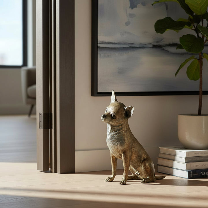 Lifesize bronze Chihuahua sculpture (hand-painted)