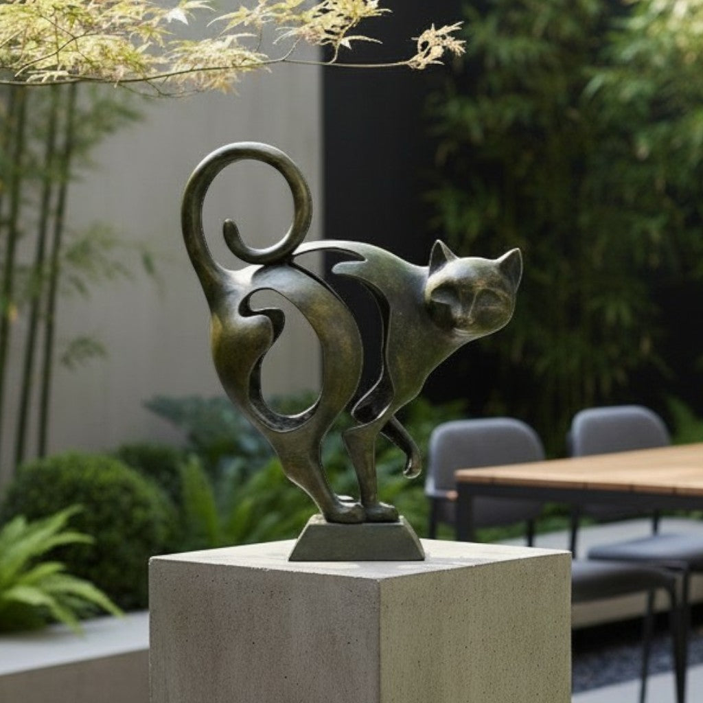 Modern bronze sculpture of a cat by Ben Wouters