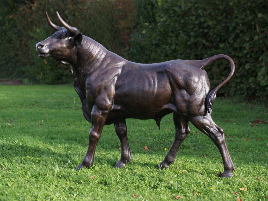 Lifesize bronze sculpture of a standing bull