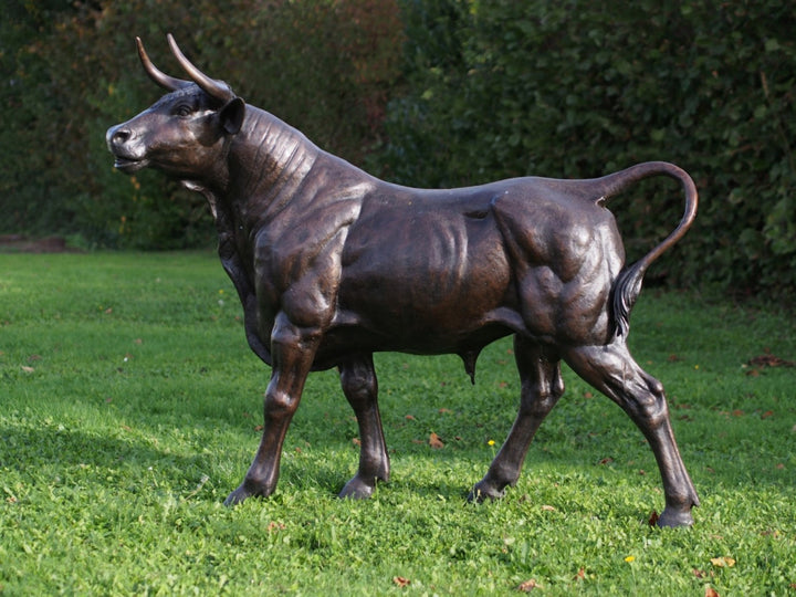 Lifesize bronze sculpture of a standing bull