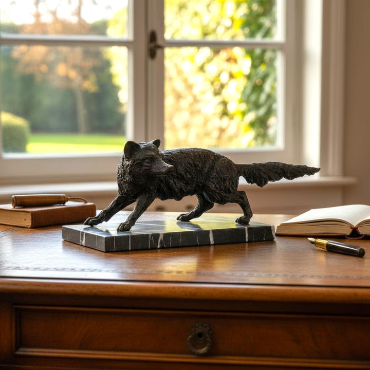 Bronze sculpture of a wiley fox