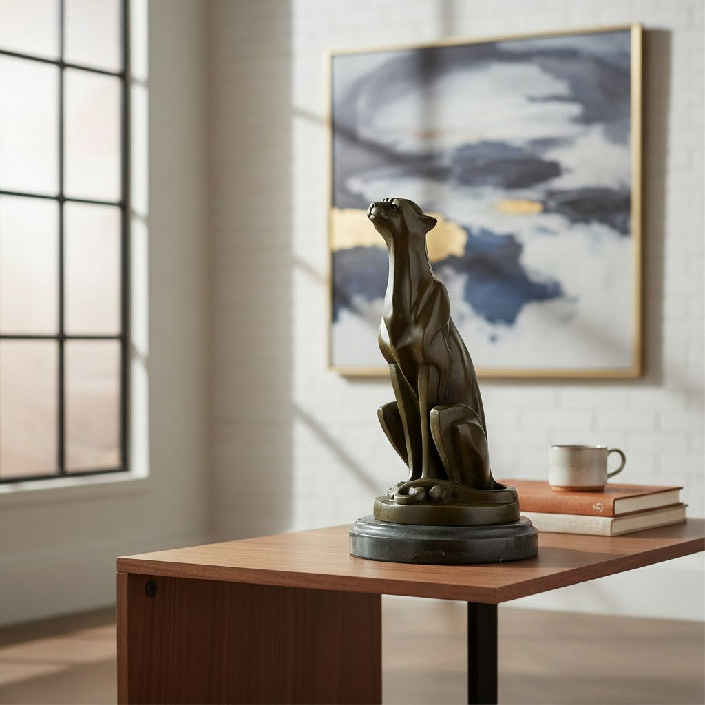 Bronzeskulptur eines sitzenden Geparden im Art Déco-Stil