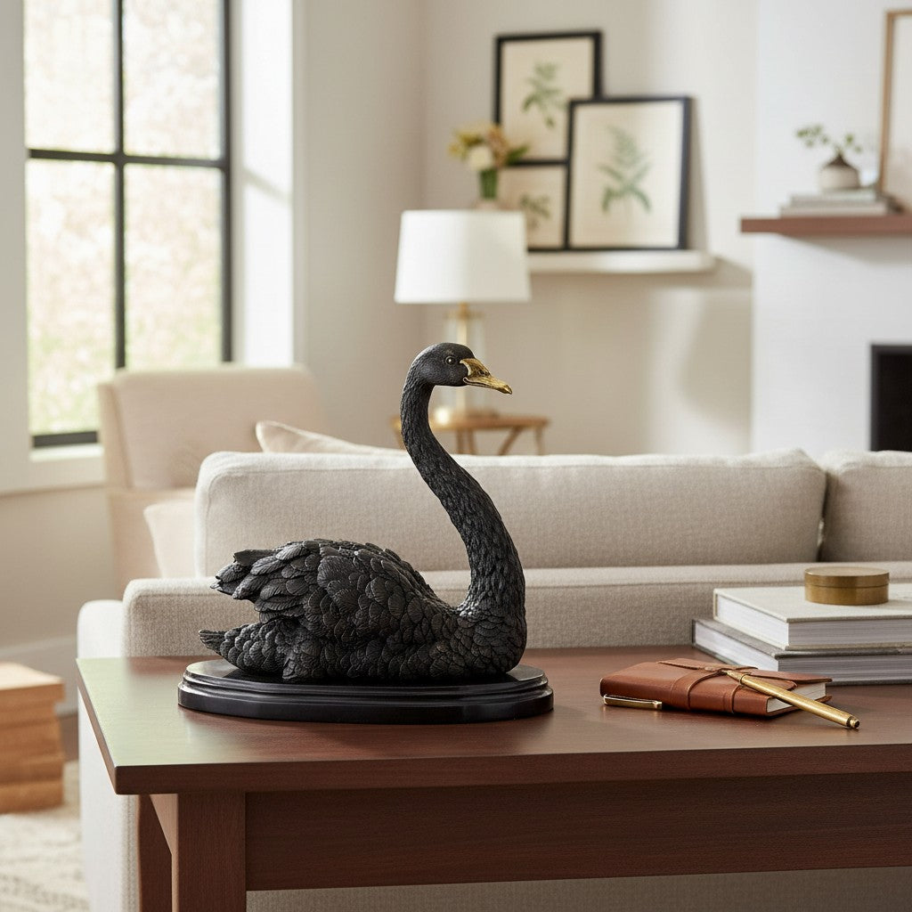Sculpture en bronze représentant un cygne gracieux