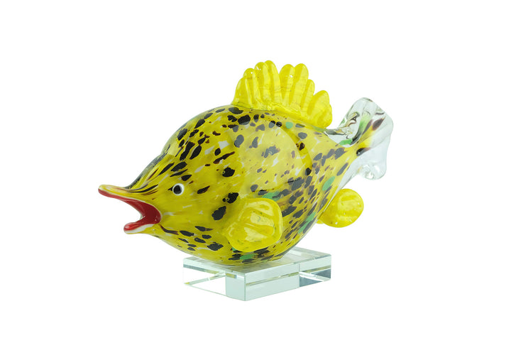 Colourful glass sculpture of a yellow exotic fish