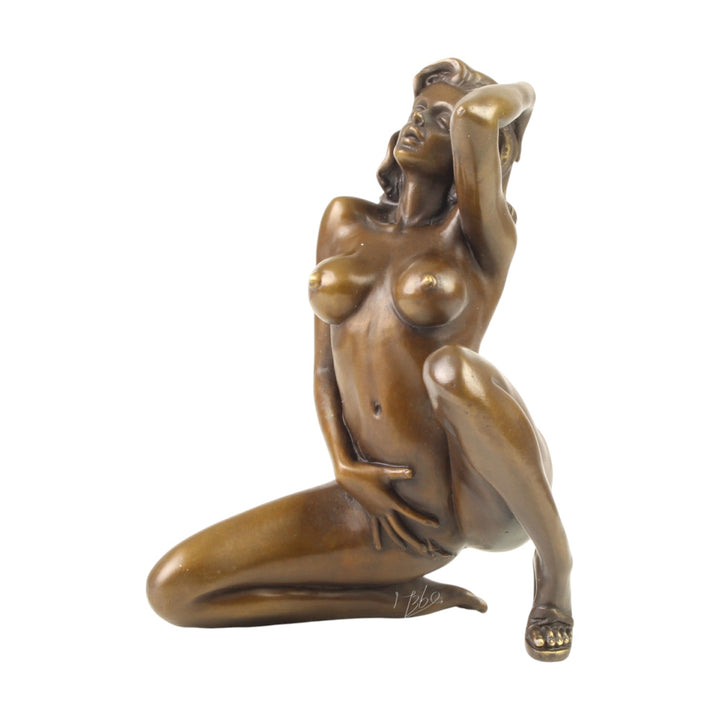 Erotic bronze sculpture of a nude female pleasuring herself