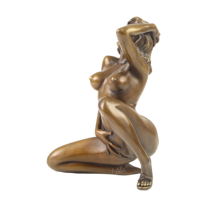 Erotic bronze sculpture of a nude female pleasuring herself