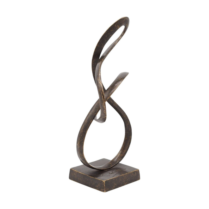 Abstract bronze sculpture symbolizing eternity; elegant flowing loop design for modern interiors.