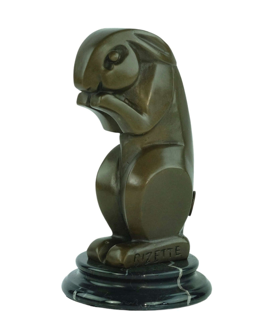 Bronze Art Deco rabbit sculpture by André Bizette-Lindet, mounted on a round marble base, height 16 cm.