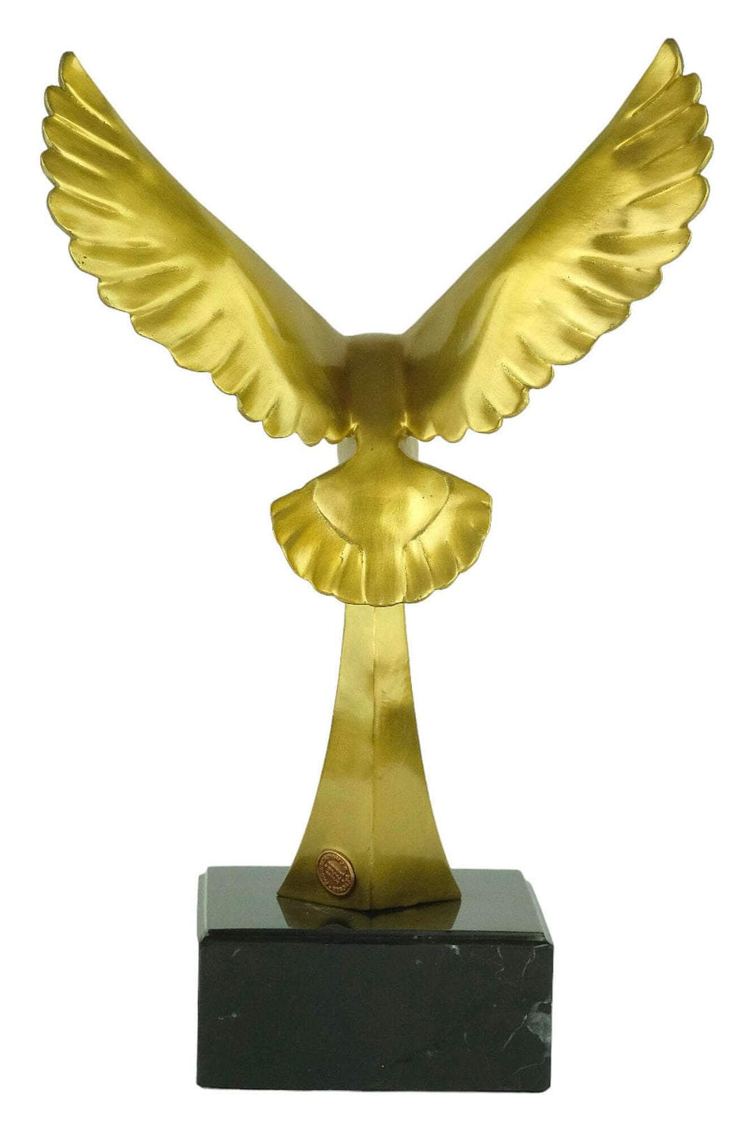 Art Deco bronze bird sculpture with outstretched wings mounted on a marble base, perfect for animal lovers.